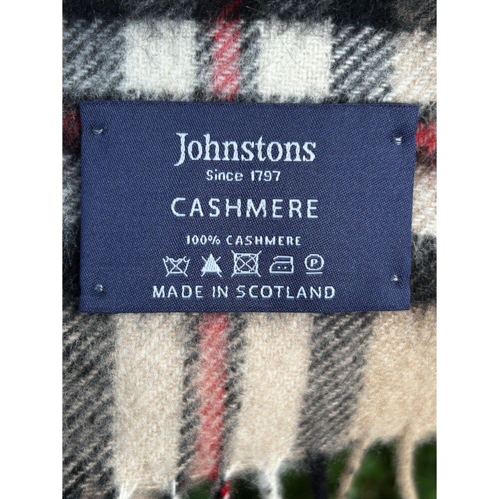 Johnstons of Elgin 100% Cashmere Scarf Made in Scotland Plaid Fringe Nova Check - Picture 5 of 5